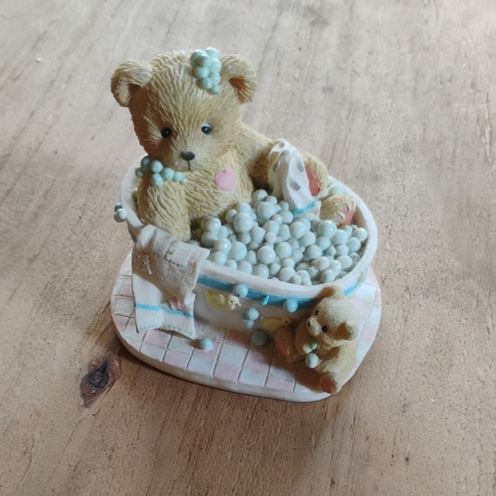 Cherished Teddies Bath Time Figurine - Cream and Blue